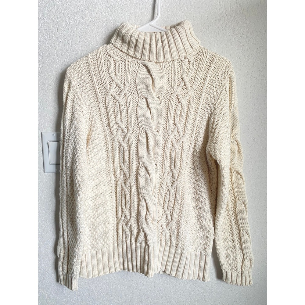 Chadwick's Cable Knit Fisherman Turtleneck Sweater L Thick Ivory